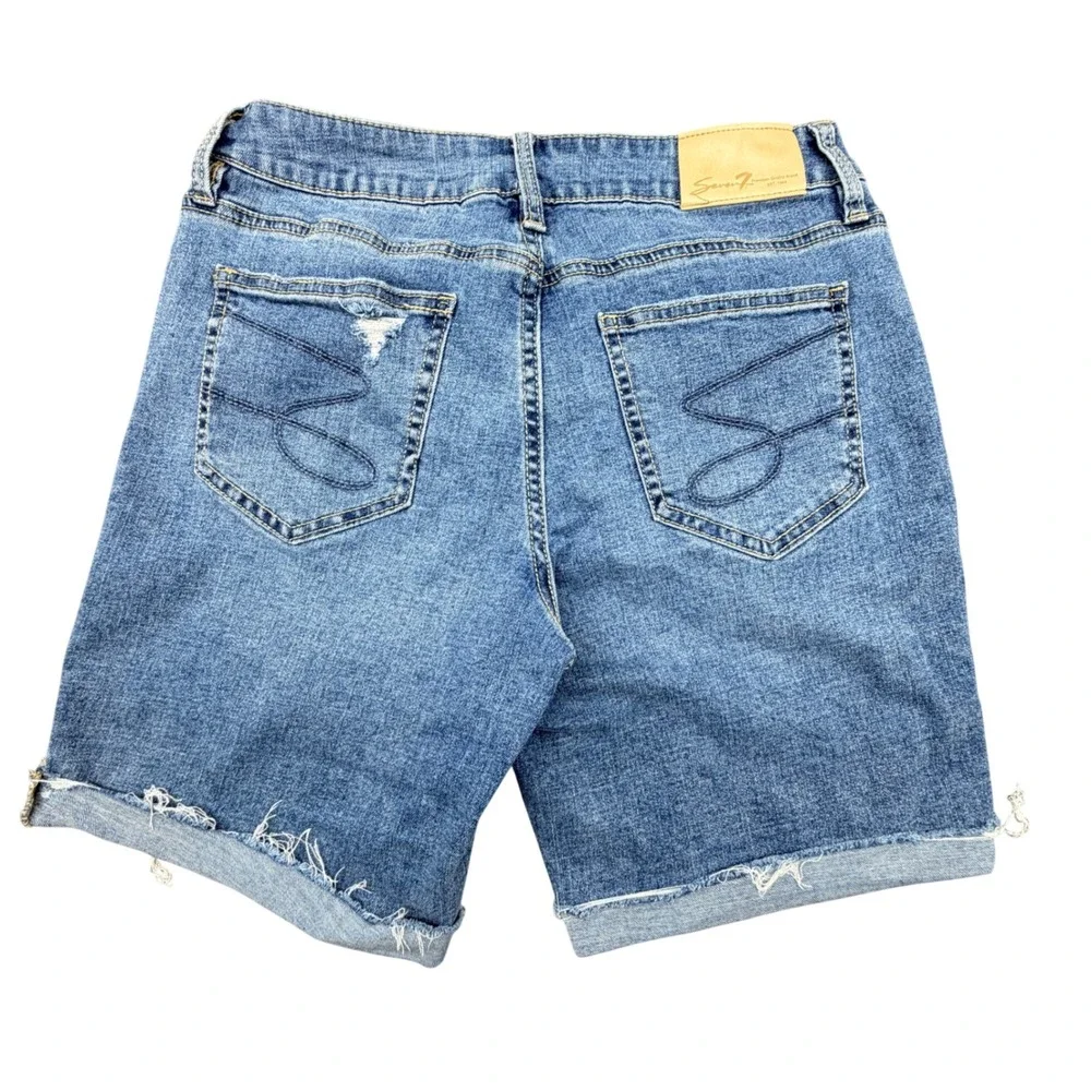 Seven7‎ Womens Distressed Denim Bermuda Shorts Blue Size 4 Cuffed Mid Rise